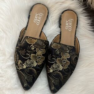 METALLIC LUXE 🖤 | Black Floral Brocade Slip-On Mules - Size 8